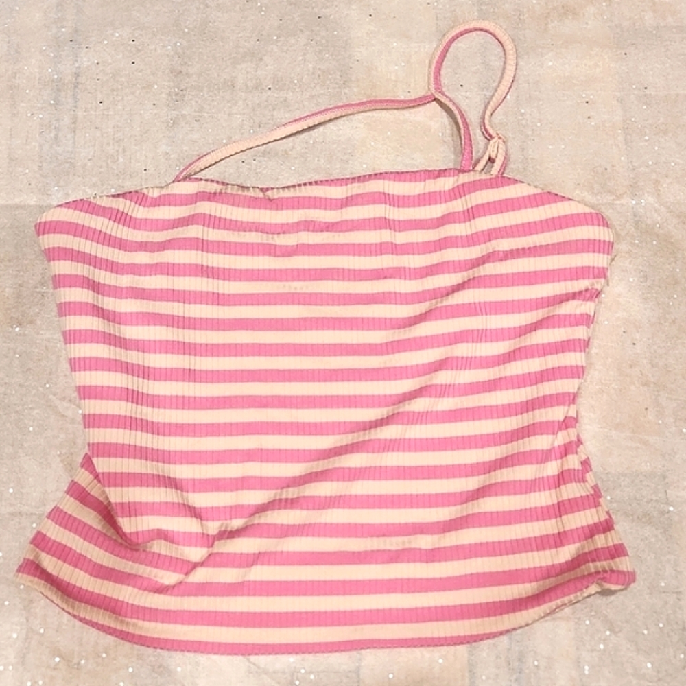 NWOT AFRM One Shoulder Striped Crop Pink Top